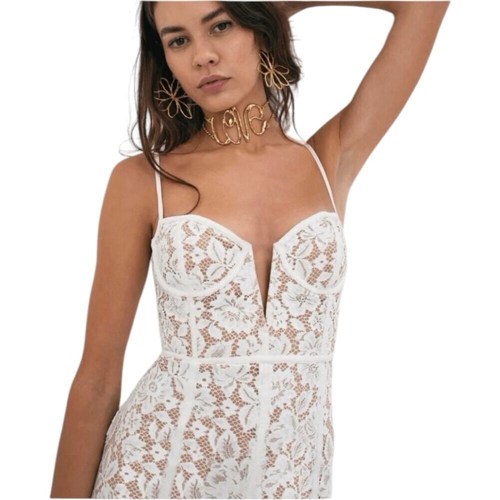 For Love & Lemons Julia Nude Lace Mini Dress White Bustier Lace Size Medium - Picture 3 of 3